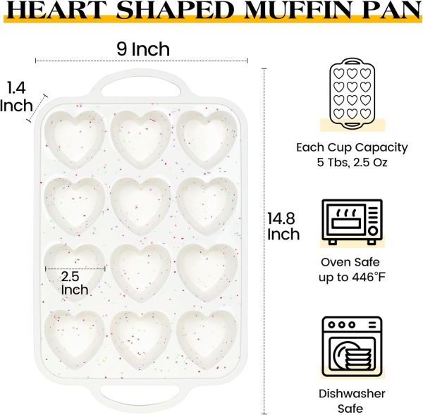 AOTASO Heart Cake Pan Silicone Nonstick 12 Cup Baking-3