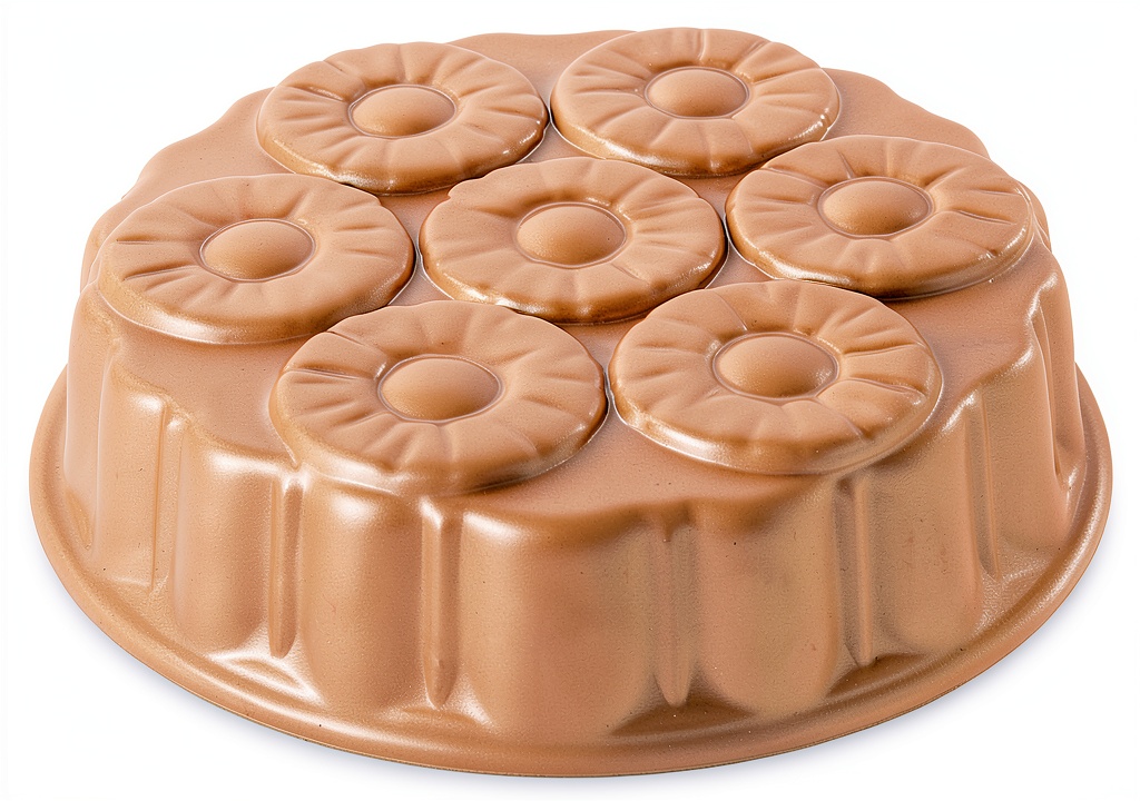 Nordic Ware Golden Hour cake pan displaying golden finish and round shape