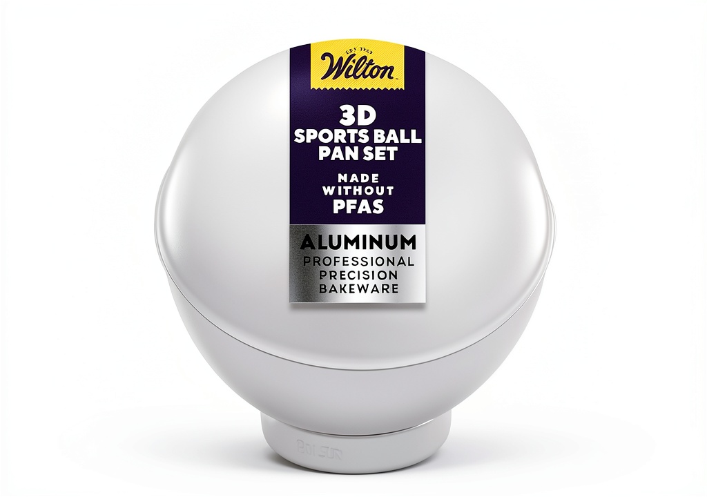 Wilton 3D Ball Cake Pan Set showing half-sphere pans and a finished cake
