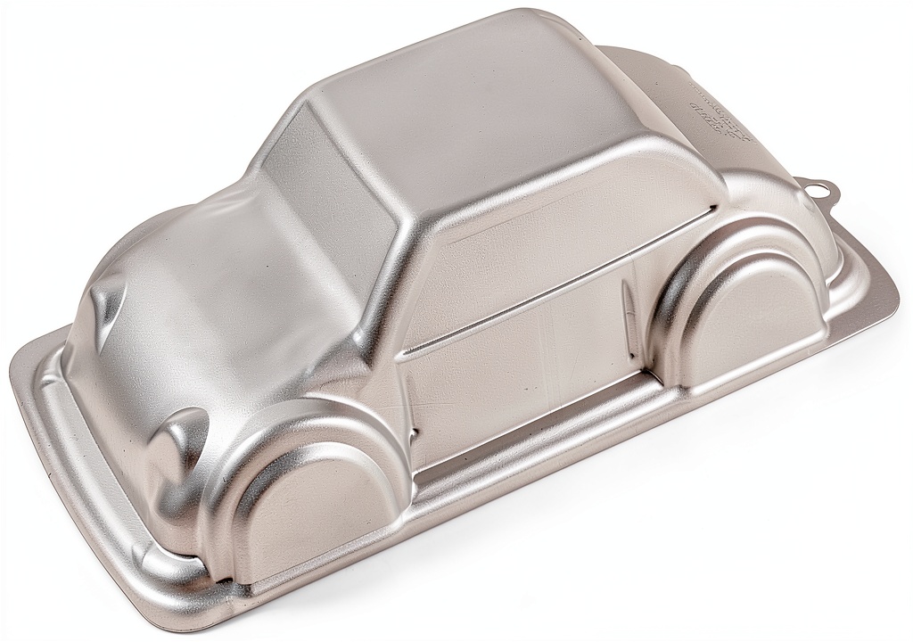 Wilton 3D Car Cake Pan showcasing its vehicle shape and aluminum construction