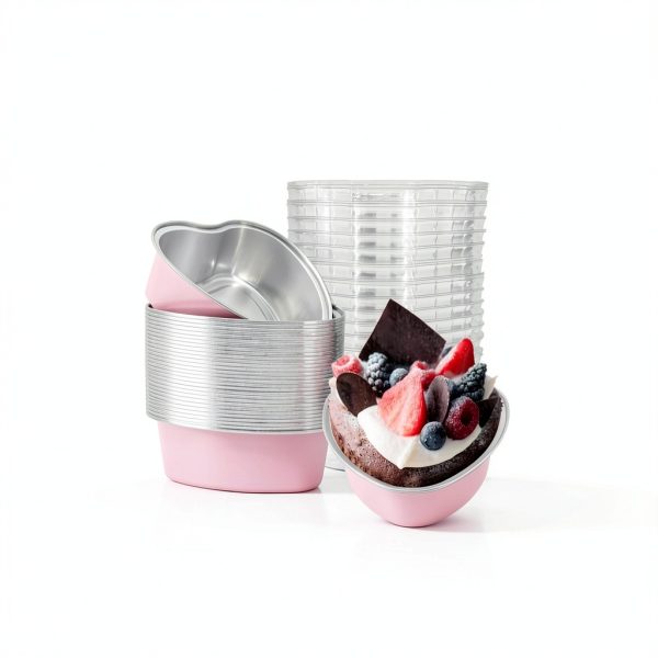 EQUNROY Pink Heart Cake Pan Aluminum Disposable-3