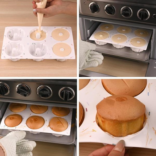 HUAKENER Fluted Tube Cake Pan Silicone Nonstick 6 Cavity-2