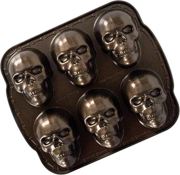Nordic Ware Skull Cakelet Pan Aluminum Halloween Baking-0