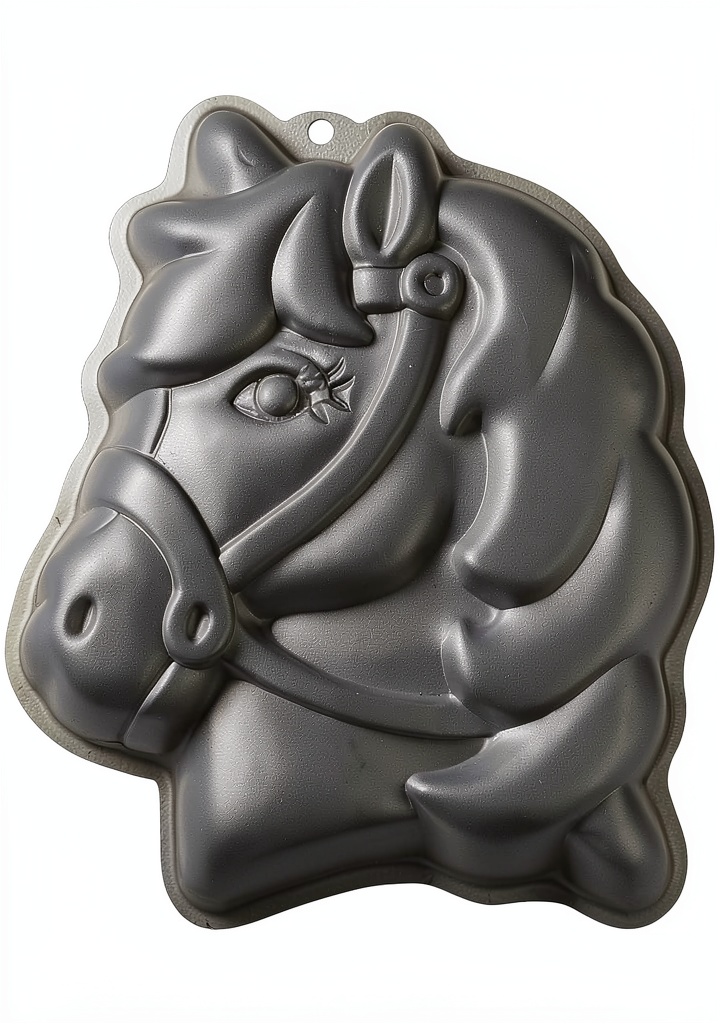 Wilton pony cake pan showing detailed shape and silver aluminum construction