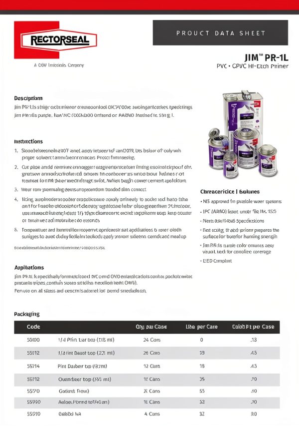 Rectorseal JIM PR-1L Purple Low VOC Primer 1 Quart Adhesive Primer-1